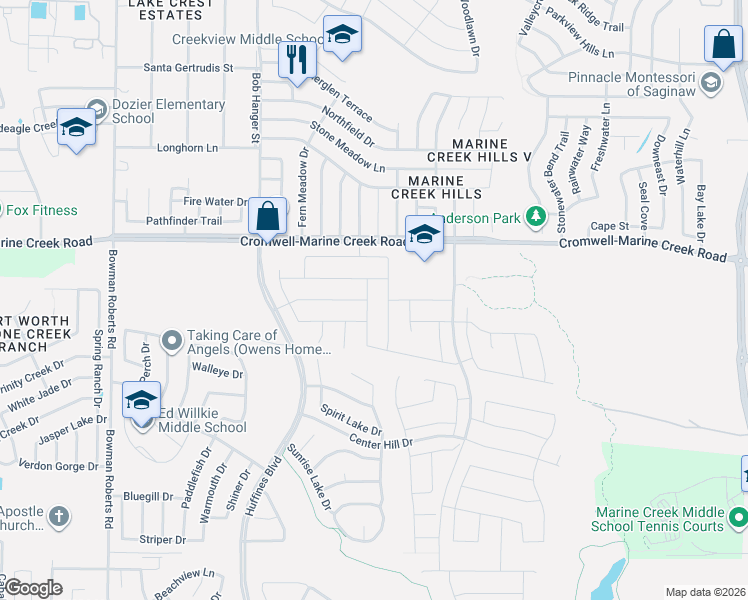 map of restaurants, bars, coffee shops, grocery stores, and more near 5601 Salt Springs Drive in Fort Worth