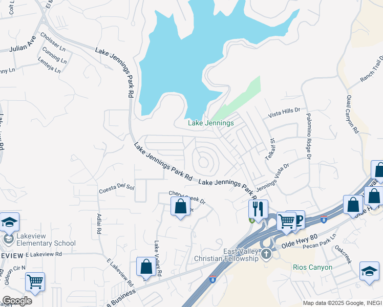 map of restaurants, bars, coffee shops, grocery stores, and more near 9500 Harritt Road in Lakeside