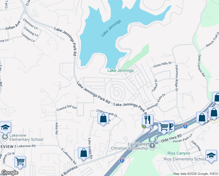 map of restaurants, bars, coffee shops, grocery stores, and more near 9500 Harritt Road in Lakeside