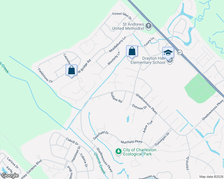 map of restaurants, bars, coffee shops, grocery stores, and more near 101 Shadowmoss Parkway in Charleston