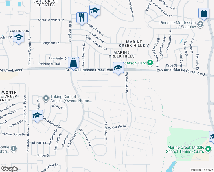 map of restaurants, bars, coffee shops, grocery stores, and more near 6149 Cobbetts Pond Lane in Fort Worth
