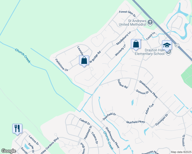 map of restaurants, bars, coffee shops, grocery stores, and more near 4084 Laurelwood Drive in Charleston