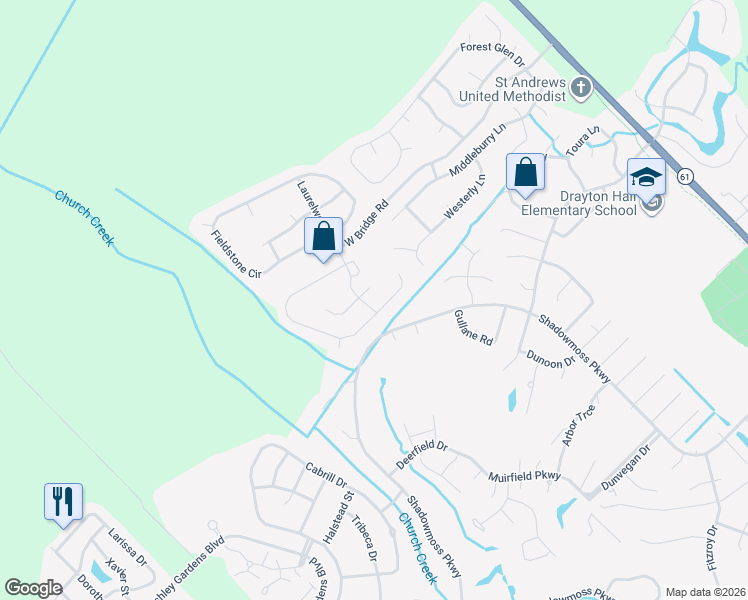 map of restaurants, bars, coffee shops, grocery stores, and more near 4083 Laurelwood Drive in Charleston