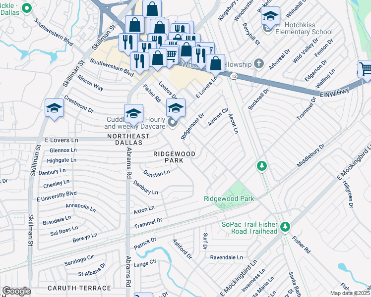 map of restaurants, bars, coffee shops, grocery stores, and more near in Dallas