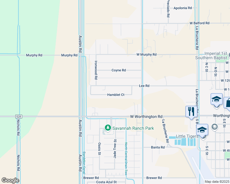 map of restaurants, bars, coffee shops, grocery stores, and more near 642 Hamblet Court in Imperial