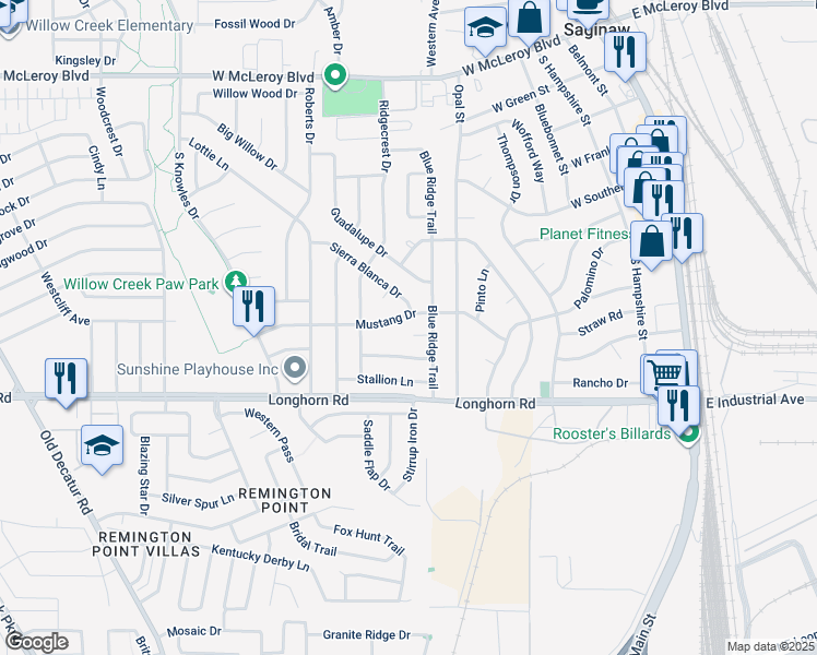 map of restaurants, bars, coffee shops, grocery stores, and more near 512 Mesa Court in Saginaw