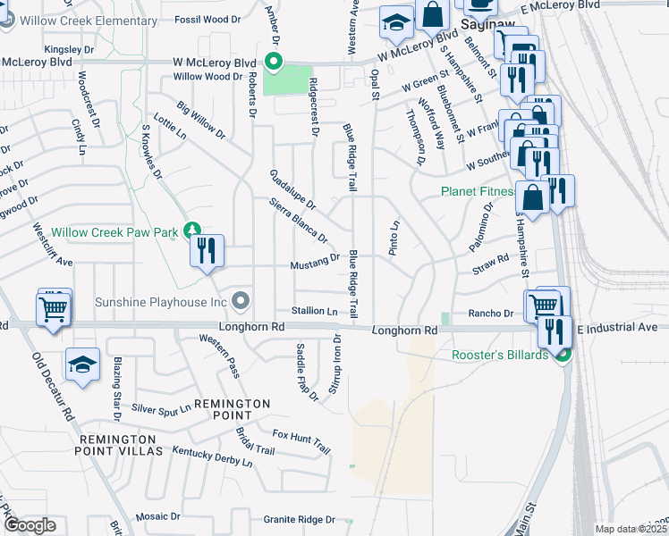 map of restaurants, bars, coffee shops, grocery stores, and more near 509 Mesa Court in Saginaw