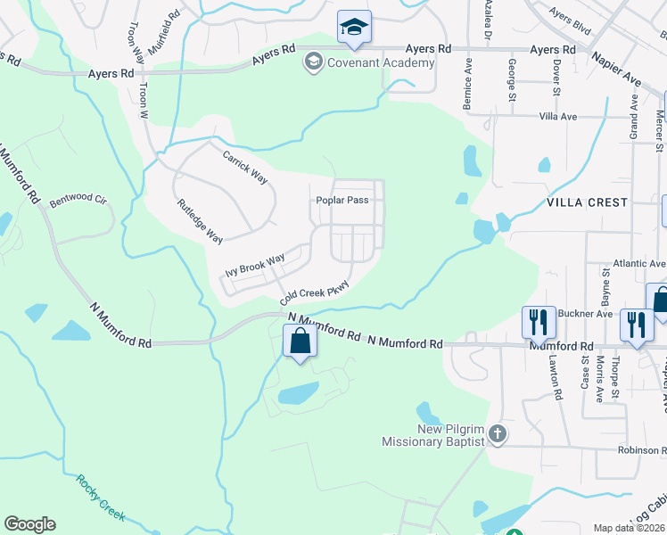map of restaurants, bars, coffee shops, grocery stores, and more near 357 Hawthorn Trail in Macon