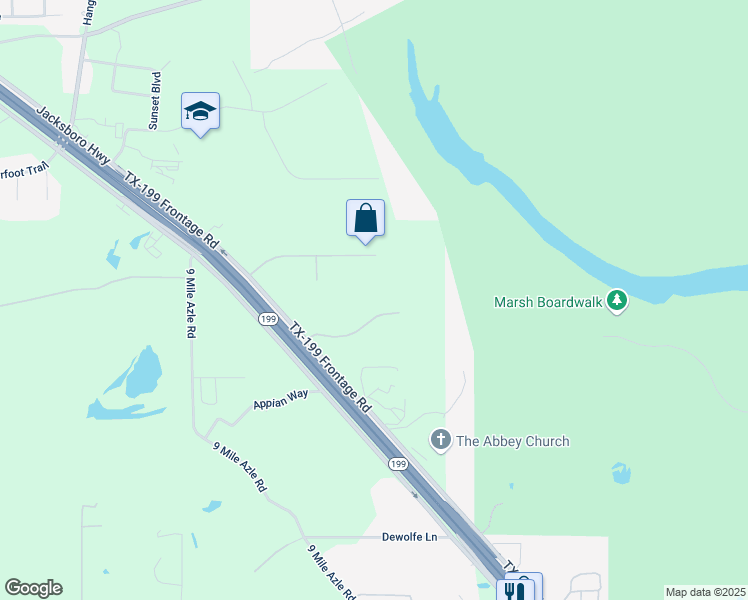 map of restaurants, bars, coffee shops, grocery stores, and more near 7248 Oak Creeks Court in Fort Worth