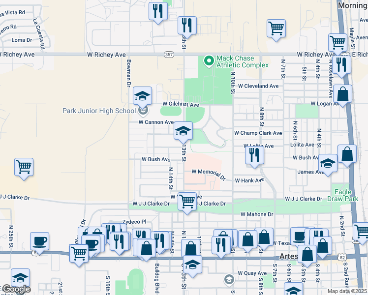 map of restaurants, bars, coffee shops, grocery stores, and more near 898 North 13th Street in Artesia
