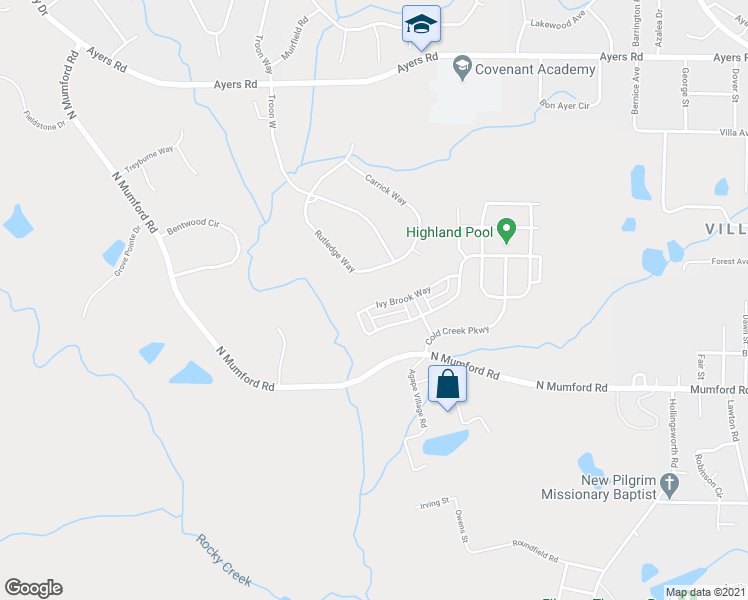 map of restaurants, bars, coffee shops, grocery stores, and more near 720 Ivy Brook Way in Macon