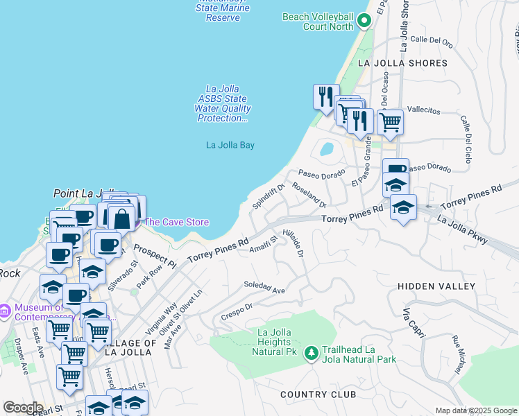 map of restaurants, bars, coffee shops, grocery stores, and more near 1820 Viking Way in San Diego