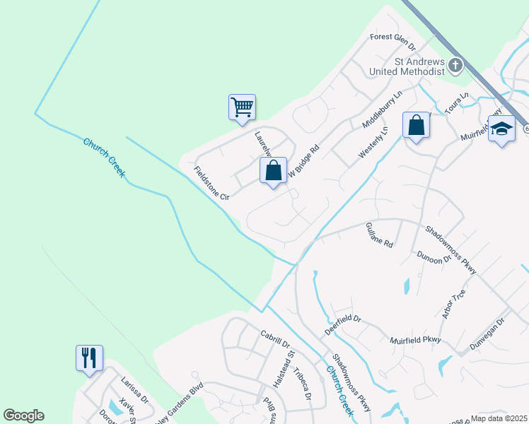 map of restaurants, bars, coffee shops, grocery stores, and more near 7140 Windmill Creek Road in Charleston
