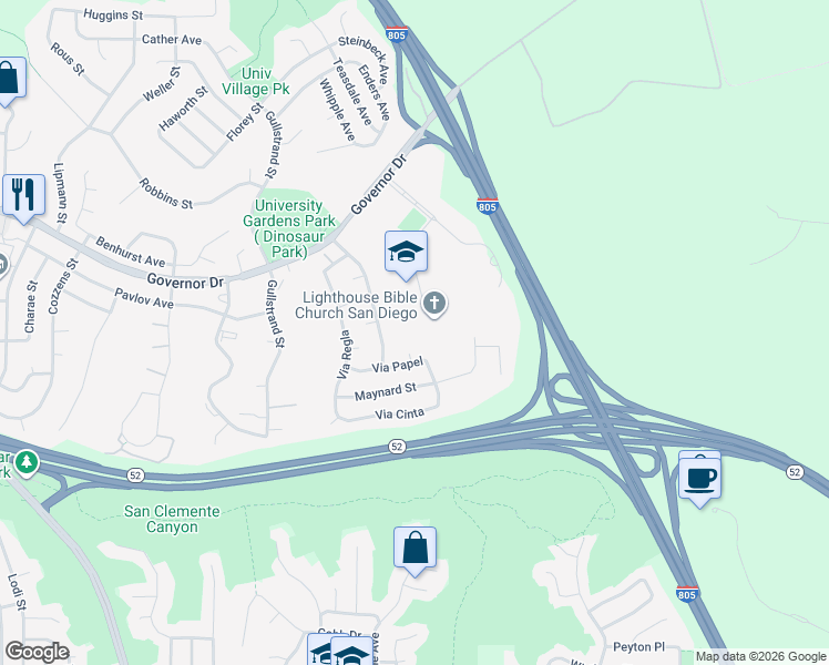 map of restaurants, bars, coffee shops, grocery stores, and more near 5010 Shoreham Place in San Diego