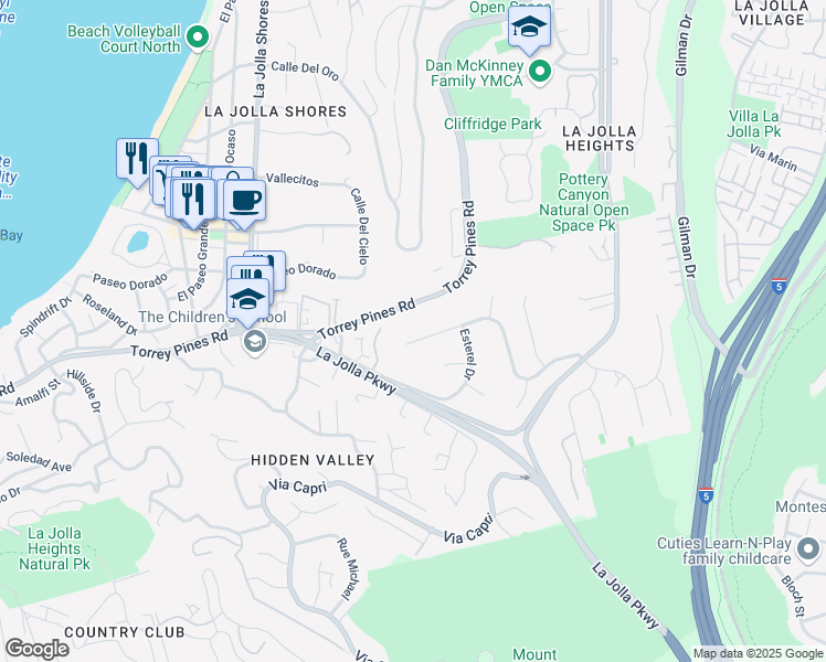 map of restaurants, bars, coffee shops, grocery stores, and more near 2624 Costebelle Drive in San Diego