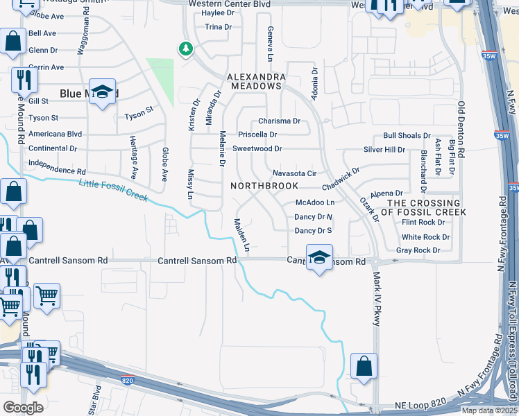 map of restaurants, bars, coffee shops, grocery stores, and more near 5917 Sidewinder Trail in Fort Worth