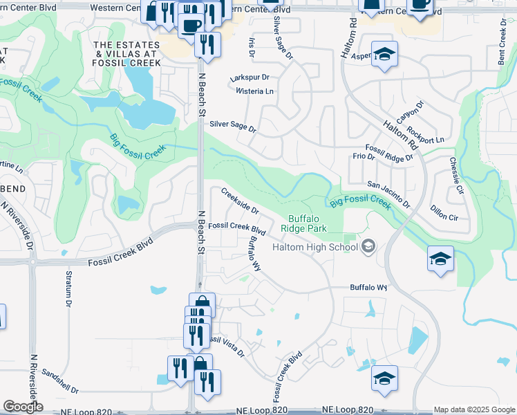 map of restaurants, bars, coffee shops, grocery stores, and more near 5705 Kelly Court in Haltom City