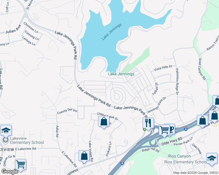 map of restaurants, bars, coffee shops, grocery stores, and more near 9500 Harritt Road in Lakeside