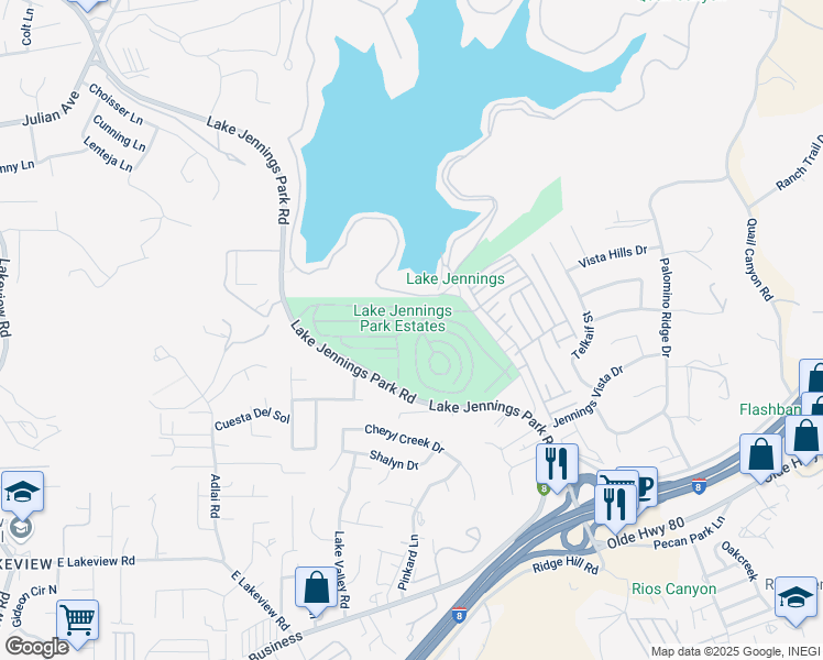 map of restaurants, bars, coffee shops, grocery stores, and more near 9500 Harritt Road in Lakeside