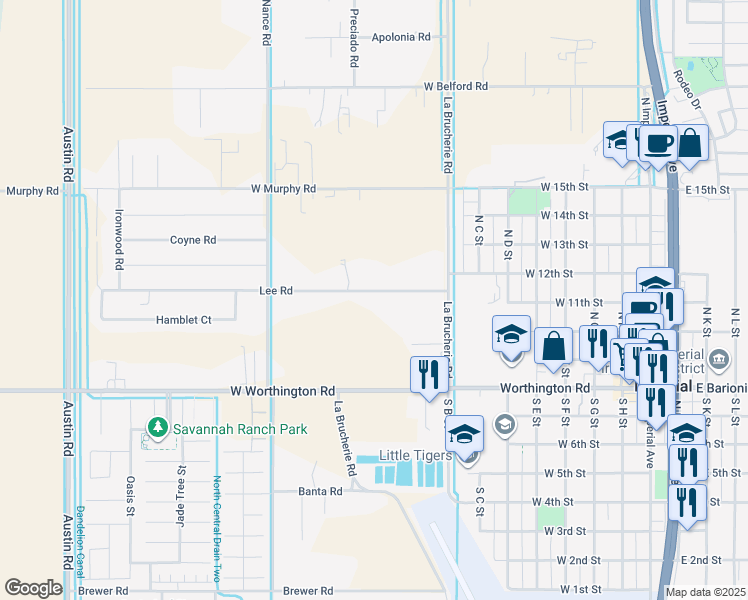 map of restaurants, bars, coffee shops, grocery stores, and more near 531 Lee Road in Imperial