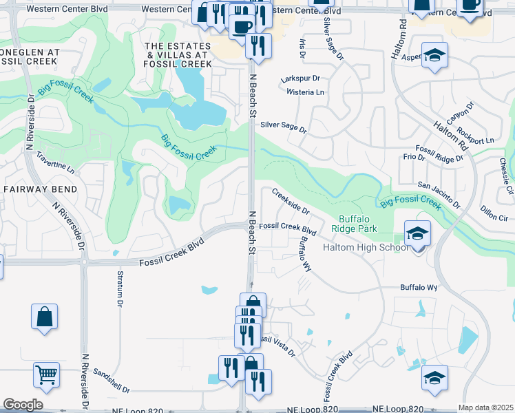 map of restaurants, bars, coffee shops, grocery stores, and more near 5701 Christy Lane in Haltom City