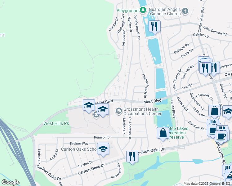 map of restaurants, bars, coffee shops, grocery stores, and more near 8511 Yucca Street in Santee