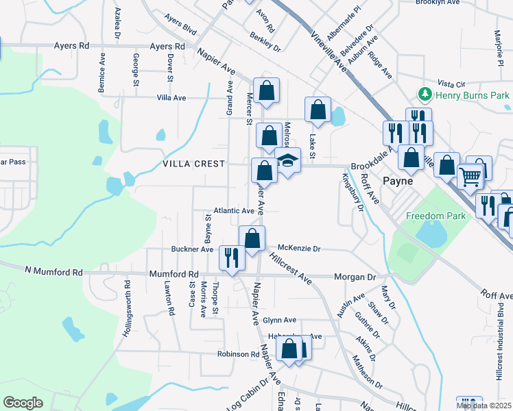 map of restaurants, bars, coffee shops, grocery stores, and more near 3692 Napier Avenue in Macon