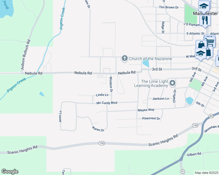 map of restaurants, bars, coffee shops, grocery stores, and more near 904 Linda Lane in Manchester