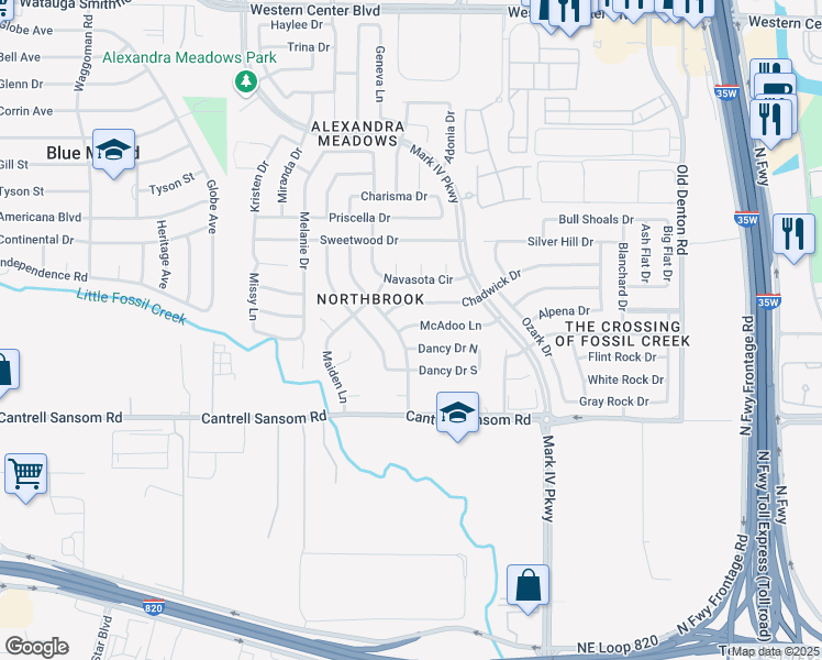 map of restaurants, bars, coffee shops, grocery stores, and more near 2404 Mc Adoo Lane in Fort Worth