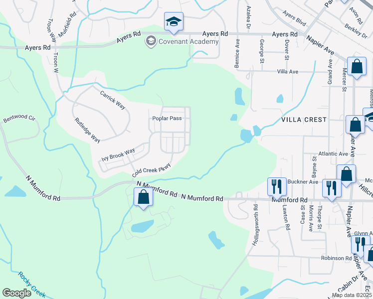 map of restaurants, bars, coffee shops, grocery stores, and more near 227 Hawthorn Trail in Macon