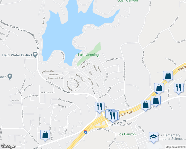 map of restaurants, bars, coffee shops, grocery stores, and more near 9395 Harritt Road in Lakeside