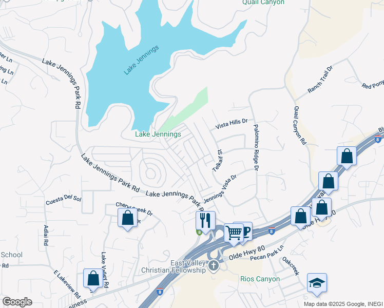 map of restaurants, bars, coffee shops, grocery stores, and more near 9395 Harritt Road in Lakeside