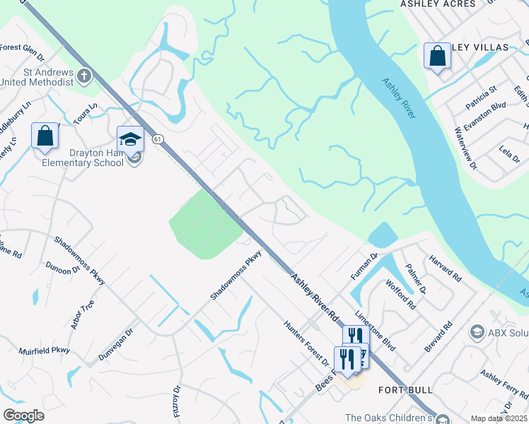 map of restaurants, bars, coffee shops, grocery stores, and more near 508 Shem Butler Court in Charleston