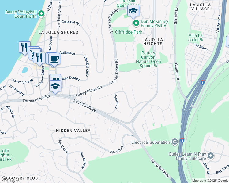 map of restaurants, bars, coffee shops, grocery stores, and more near 2684 Costebelle Drive in San Diego