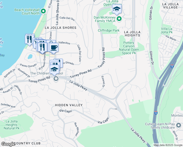 map of restaurants, bars, coffee shops, grocery stores, and more near 7893 Caminito El Rosario in San Diego