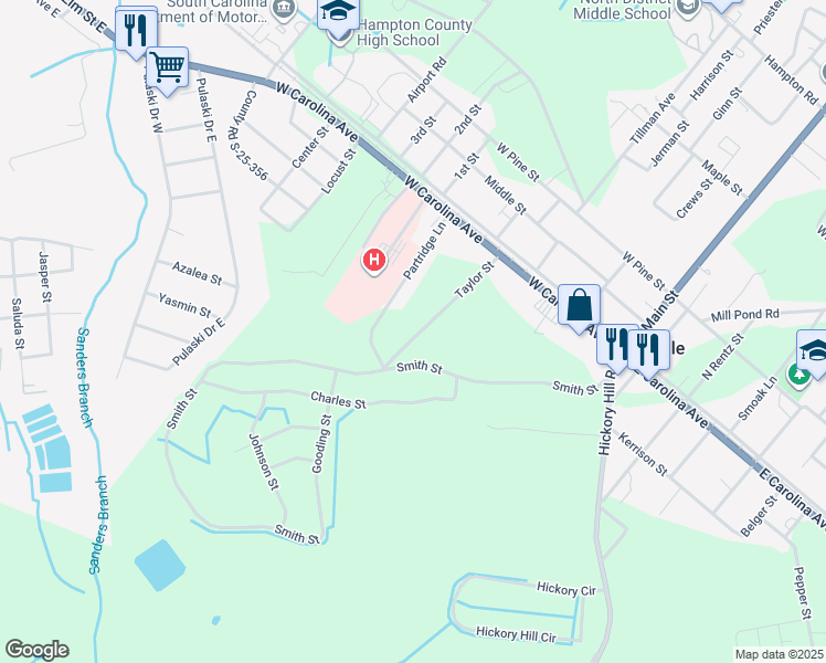 map of restaurants, bars, coffee shops, grocery stores, and more near 228 Taylor Street in Varnville