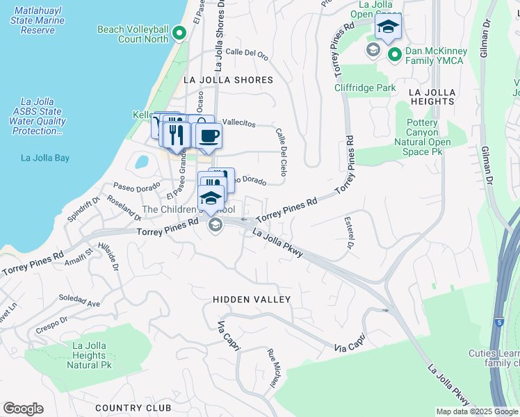 map of restaurants, bars, coffee shops, grocery stores, and more near 7981 Caminito Del Cid in San Diego