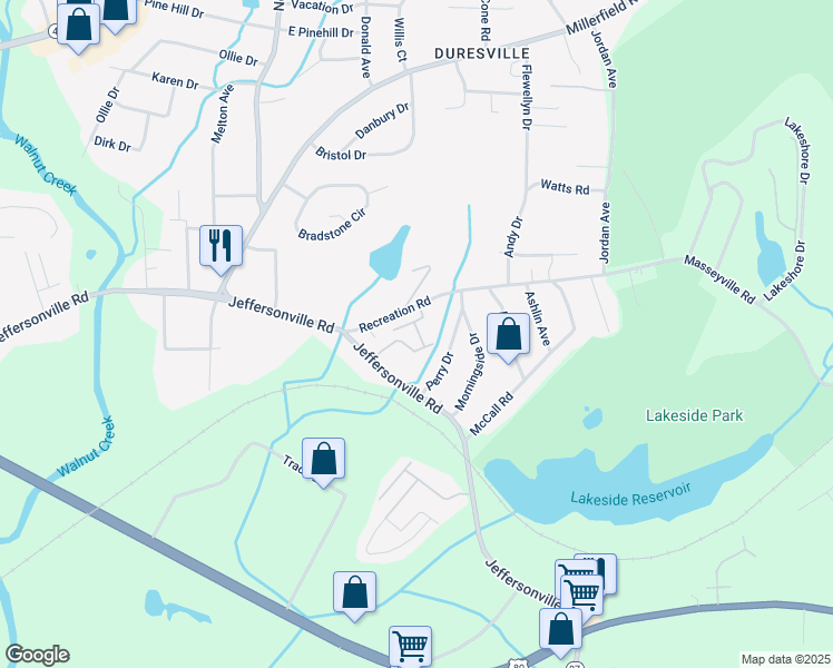 map of restaurants, bars, coffee shops, grocery stores, and more near 2295 Recreation Road in Macon