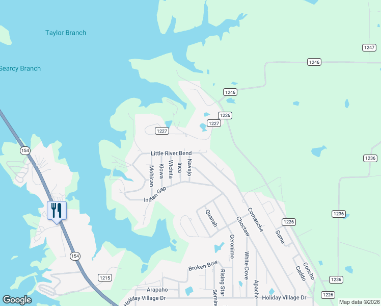 map of restaurants, bars, coffee shops, grocery stores, and more near 381 Little River Bend in Quitman