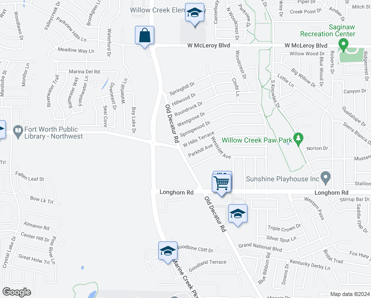 map of restaurants, bars, coffee shops, grocery stores, and more near 1149 West Hills Terrace in Saginaw