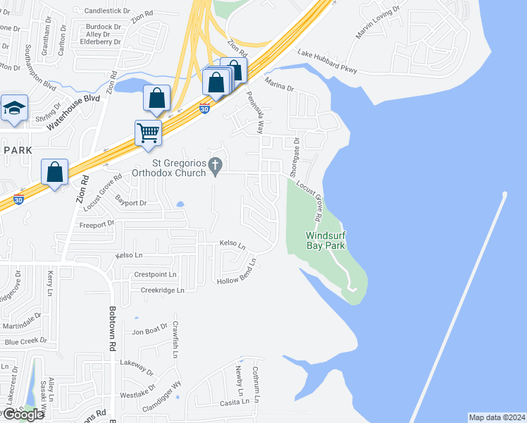 map of restaurants, bars, coffee shops, grocery stores, and more near 5321 Greenbrook Drive in Garland