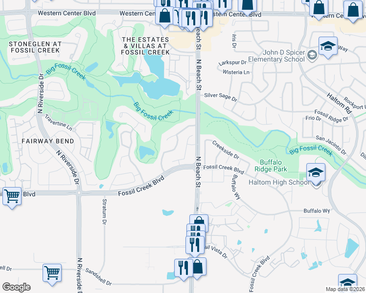 map of restaurants, bars, coffee shops, grocery stores, and more near 5944 Tuleys Creek Drive in Fort Worth