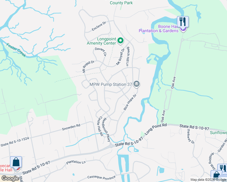 map of restaurants, bars, coffee shops, grocery stores, and more near 2048 Middleburg Lane in Mount Pleasant