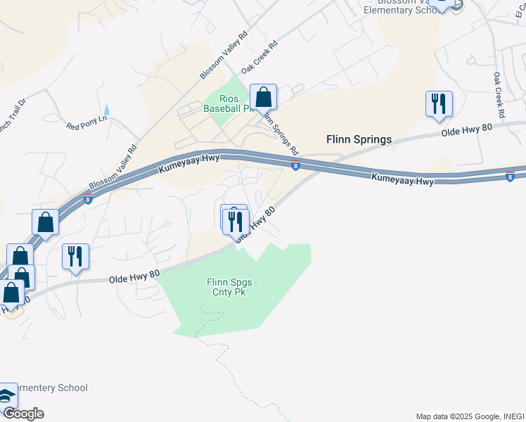 map of restaurants, bars, coffee shops, grocery stores, and more near 14860 Highway 8 East in El Cajon