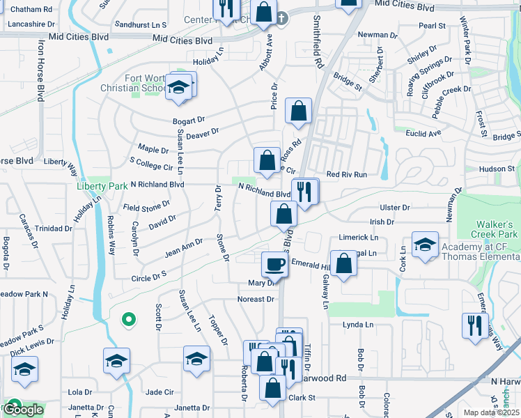 map of restaurants, bars, coffee shops, grocery stores, and more near 5900 Steeplewood Drive in Fort Worth