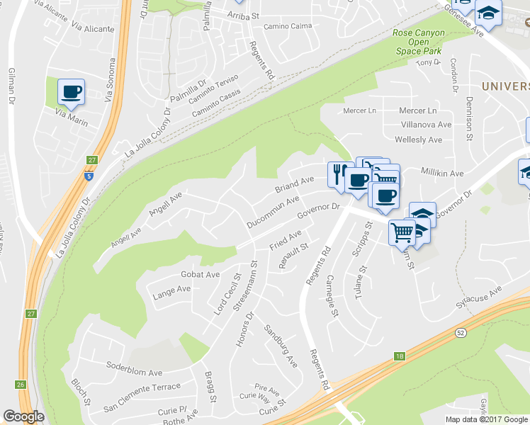 map of restaurants, bars, coffee shops, grocery stores, and more near 2966 Ducommun Avenue in San Diego