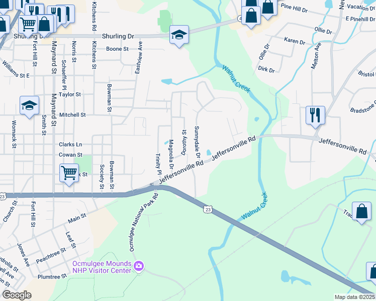 map of restaurants, bars, coffee shops, grocery stores, and more near 781 Dorothy St in Macon