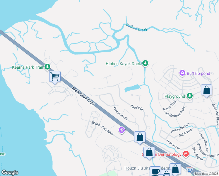 map of restaurants, bars, coffee shops, grocery stores, and more near 234 River Oak Drive in Mount Pleasant