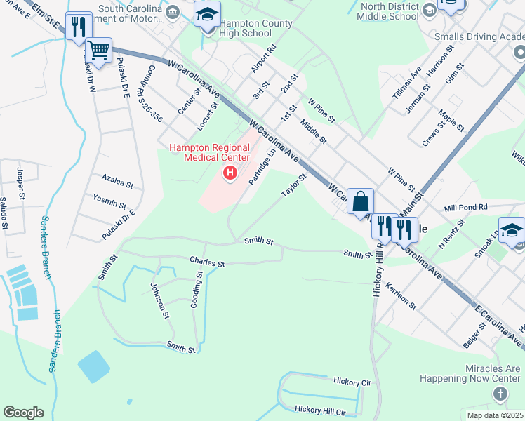 map of restaurants, bars, coffee shops, grocery stores, and more near 228 Taylor Street in Varnville