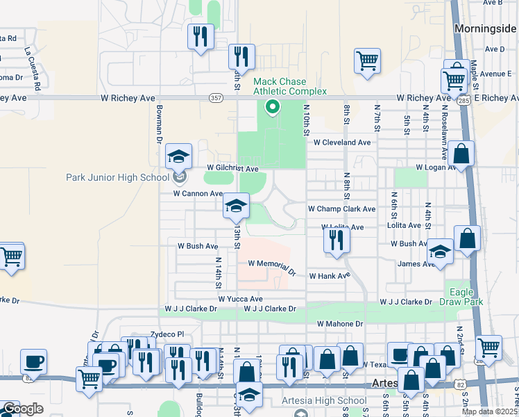 map of restaurants, bars, coffee shops, grocery stores, and more near 800 S Roselawn Ave in Artesia